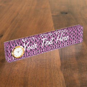 Pink Glitter Chevrons Knit Pattern Print Name Plate