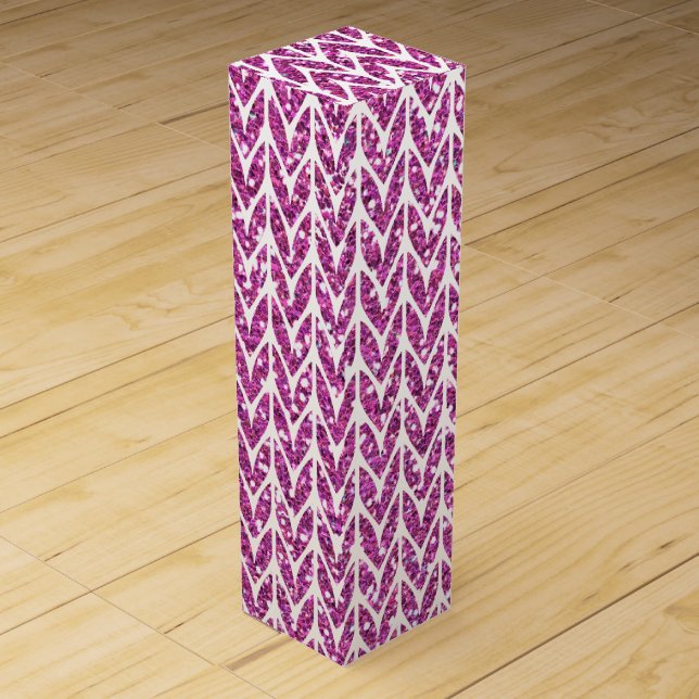 Pink Glitter Chevrons Knit Pattern Print Wine Box (Front)