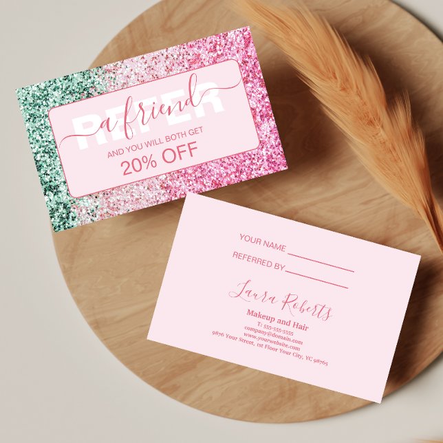 Pink Glitter Chic Minimal Referral Card (Creator Uploaded)