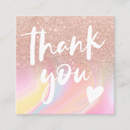 pink glitter chic rainbow marble pastel thank you square business card