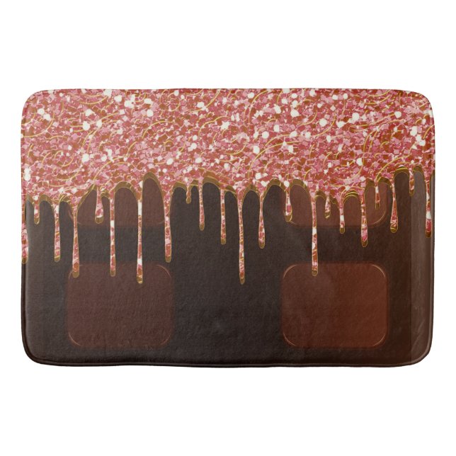 Pink Glitter Chocolate Drip Sugar Sweets Girly Bath Mat (Front)