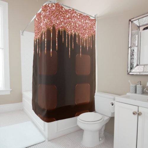 Pink Glitter Chocolate Drip Sugar Sweets Girly Shower Curtain