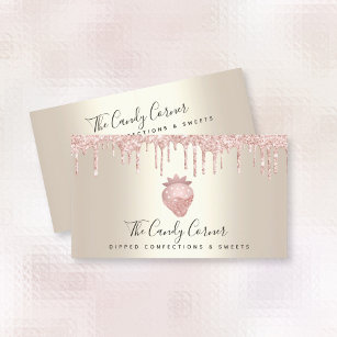 Pink Glitter Chocolate Strawberry Confection Gold Business Card