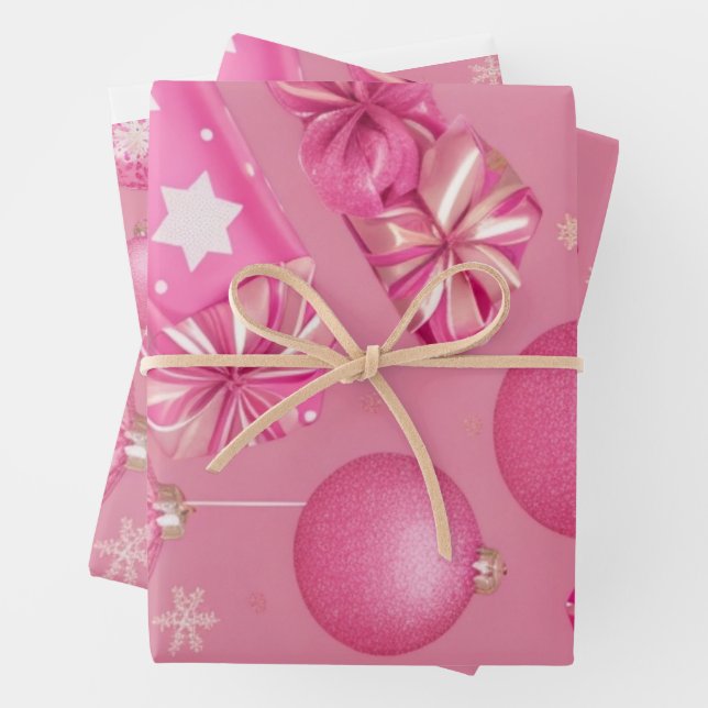 Pink Glitter Christmas Ball   Wrapping Paper Sheets (In situ)