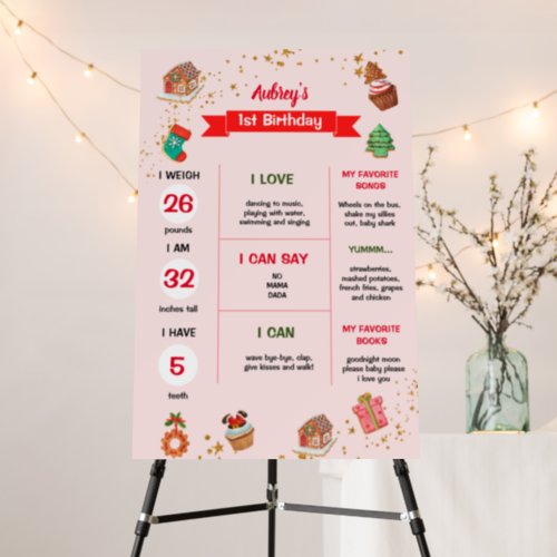 Pink Glitter Christmas First Birthday Milestone Foam Board