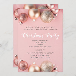 Pink Glitter Christmas Ornament Holiday Invitation