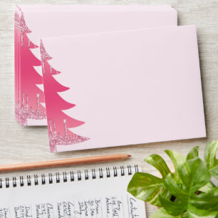 Pink Glitter Christmas Tree Envelope