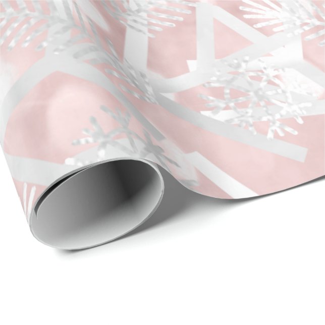 Pink  Glitter Christmas Tree Holidays Snowflakes Wrapping Paper (Roll Corner)