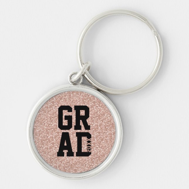 Pink Glitter Class of Graduation Keepsake Key Keyc Keychain (Front)
