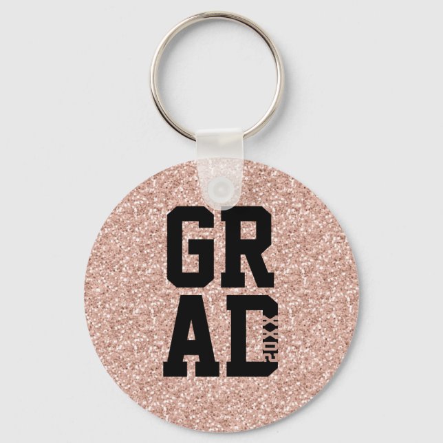 Pink Glitter Class of Graduation Keepsake Key Keychain (Front)