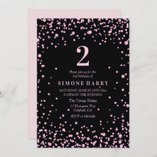 Pink Glitter Confetti Girls 2nd Birthday Invite