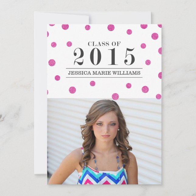 Pink Glitter Confetti Graduation Invitations (Front)