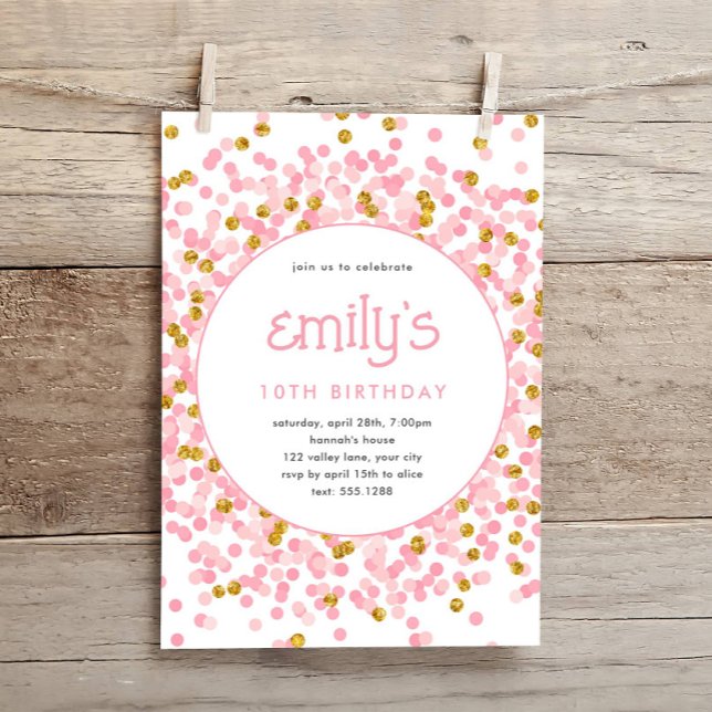 Pink Glitter Confetti Playful Birthday Invitation (Creator Uploaded)