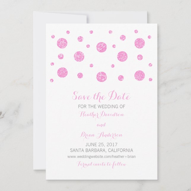 Pink Glitter Confetti Save the Date Invite (Front)