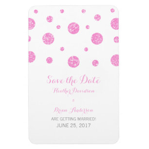 Pink Glitter Confetti Save the Date Magnet