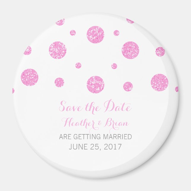 Pink Glitter Confetti Save the Date Magnet (Front)