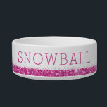 Pink Glitter Confetti Sparkle Pet Name Bowl<br><div class="desc">Bright pink printed glitter stripe with confetti dust sprinkles and custom cat or dog name on a white ceramic cat or dog food and water bowl. Enter any personalized text you like for a girly, sparkly pet food or water bowl. See our collection of coordinating bowls and get a set!...</div>