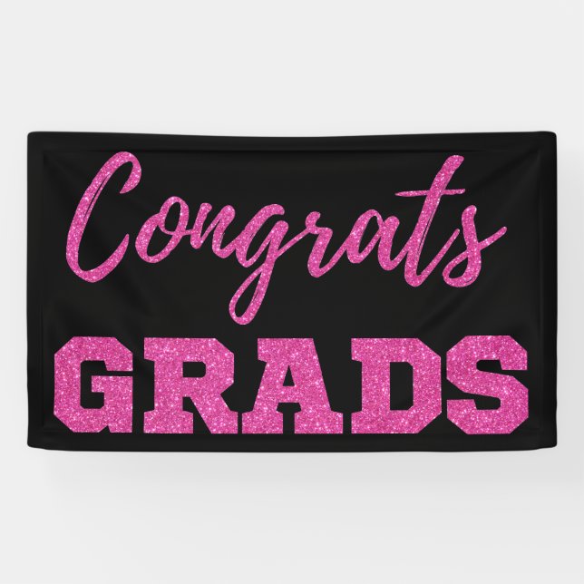Pink Glitter Congrats Grads Banner (Horizontal)