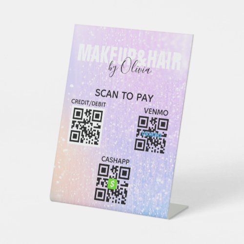 Pink Glitter Contactless QR Code Scan to Pay  Pedestal Sign