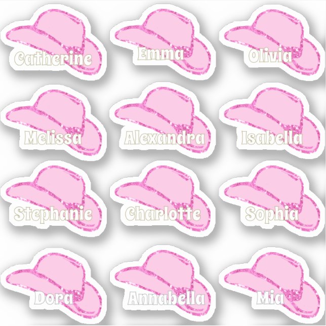 Pink Glitter Cowgirl Hat Girl Names Sticker (Front)