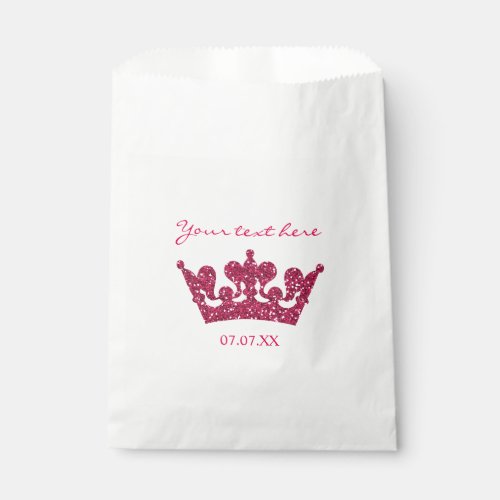 Pink Glitter Crown Birthday Party Favor Bags