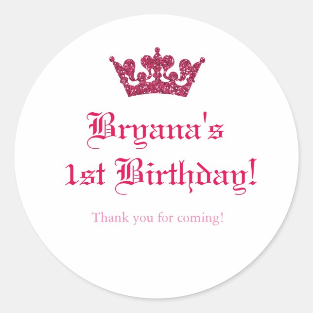 Pink Glitter Crown Royal Princess Sticker Label (Front)
