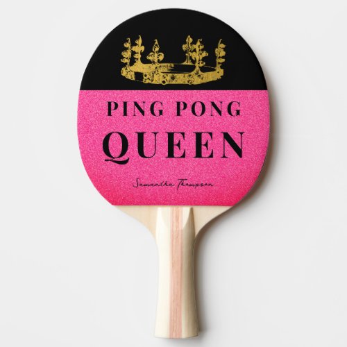 Pink Glitter Crown Table Tennis Queen Glam Custom Ping Pong Paddle