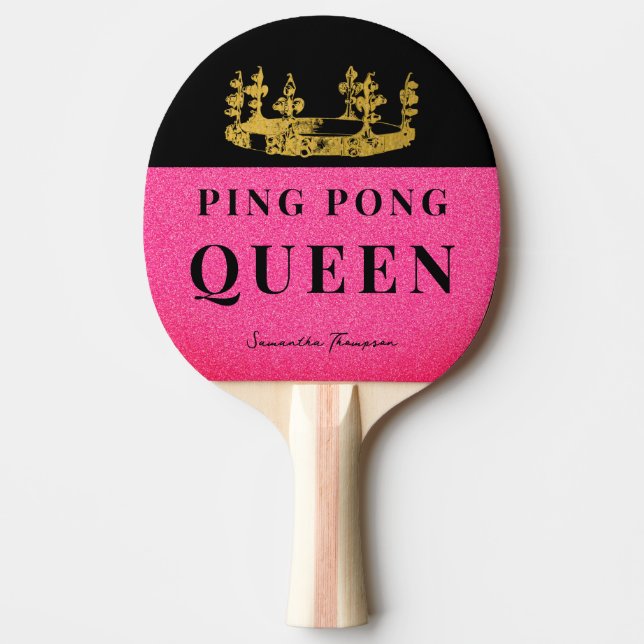 Pink Glitter Crown Table Tennis Queen Glam Custom Ping Pong Paddle (Front)
