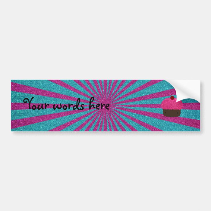 Pink glitter cupcake glitter sunburst bumper sticker