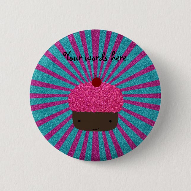 Pink glitter cupcake glitter sunburst button (Front)
