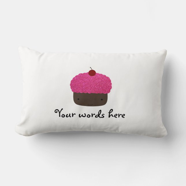 Pink glitter cupcake lumbar pillow (Front)