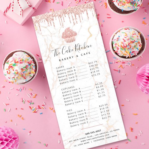 Pink Glitter Cupcake Marble Bakery Dessert Menu