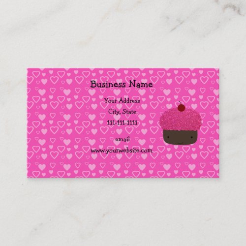 Pink glitter cupcake pink hearts business card templates