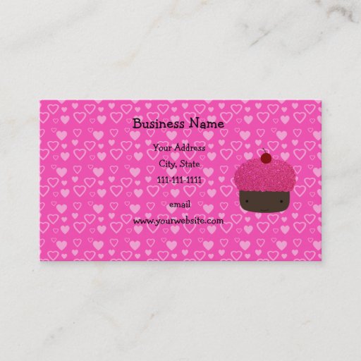 Customizable Pink glitter cupcake pink hearts business card templates