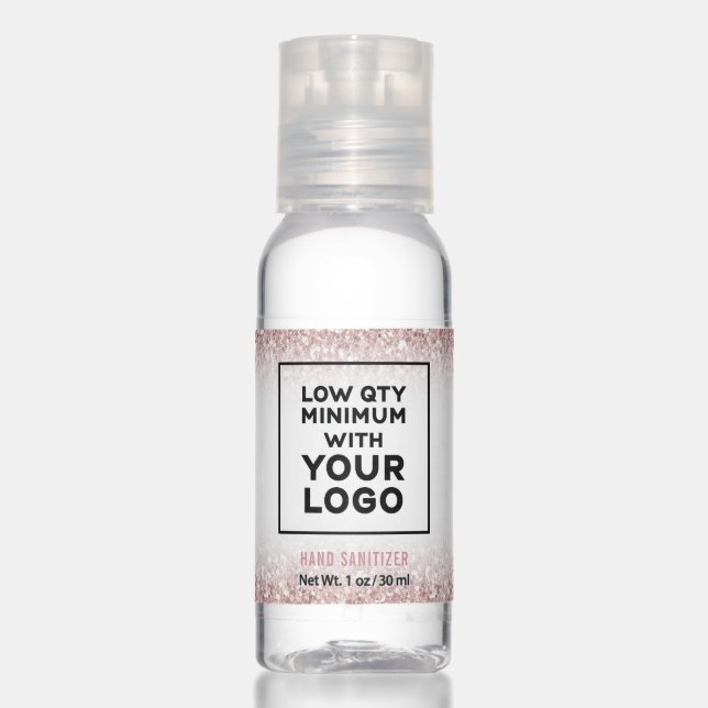 Pink Glitter Custom Business Logo on Travel Hand Sanitizer (Front)