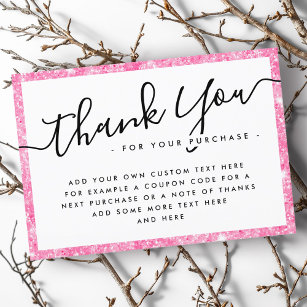 Pink glitter custom logo business thank you note