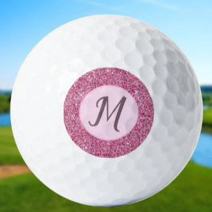 Pink glitter custom monogram womens golf ball