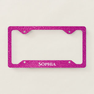Pink Glitter Custom Name Girly Colorful Bright License Plate Frame