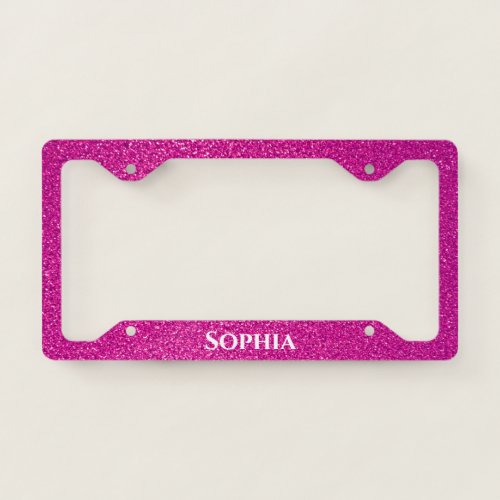 Pink Glitter Custom Name Girly Colorful Bright License Plate Frame