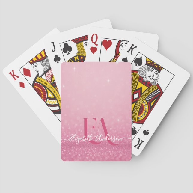 Pink Glitter – Custom Name & Initials Poker Cards (Back)