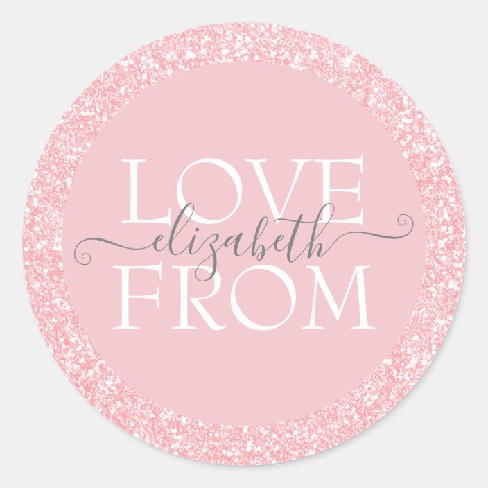 Pink Glitter Custom With Love Name Classic Round Sticker | Zazzle.com