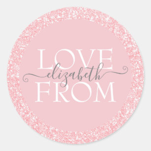 Pink Glitter Custom With Love Name Classic Round Sticker