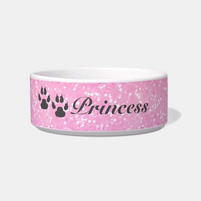 Pink Glitter Customized Small Dog Bowl (Front)
