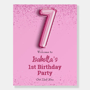 Pink glitter cute balloon no.1 girly 1st birthday foam board