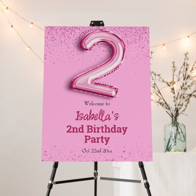 Pink glitter cute balloon no.2 girly 2nd birthday foam board (In Situ (Stand))