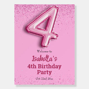 Pink glitter cute balloon no.4 girly 4th birthday foam board