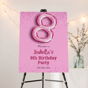 Pink glitter cute balloon no.8 girly 8th birthday foam board