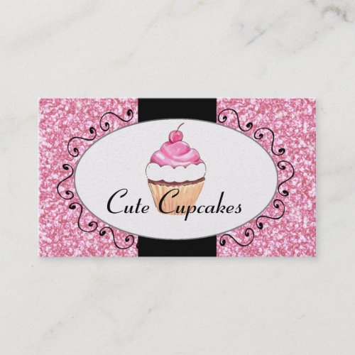 Pink Glitter Cute Cupcake Bakery Business Cards