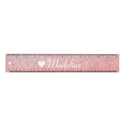 Pink Glitter Cute Heart Name Ruler