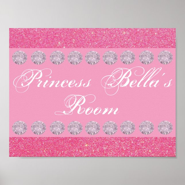 Pink Glitter Diamond Princess Room Personalized Poster (Front)